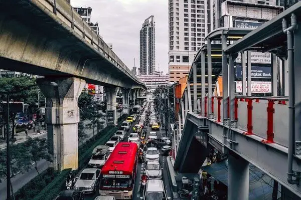 traffic jam in a busy city street