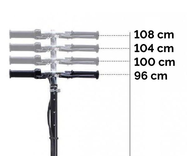 electric scooter handlebar shown in several different heights