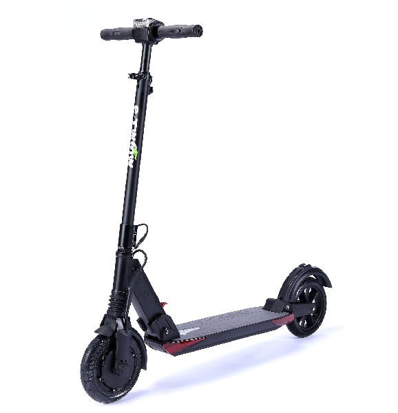 front diagonal view of a black E-TWOW GT electric scooter with red details