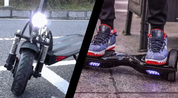 head to head representation of an electric scooter and a hoverboard