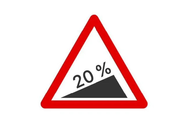 20 percent climb angle traffic sign