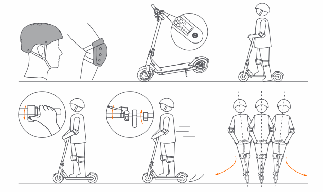 pages from a manual showing how to use an electric scooter