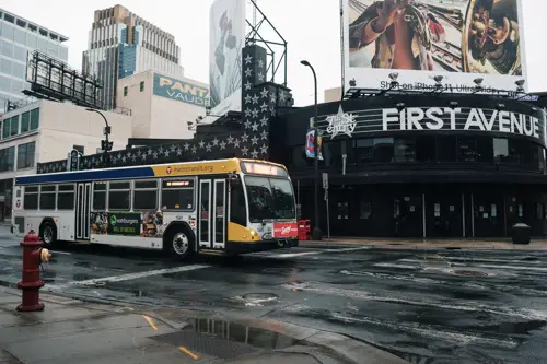 A bus moving on a street