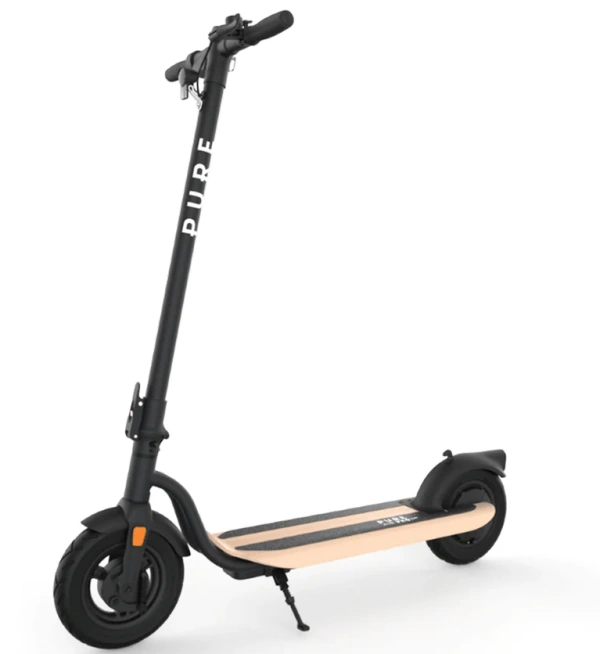 A closeup of the Pure Air Pro LR electric scooter