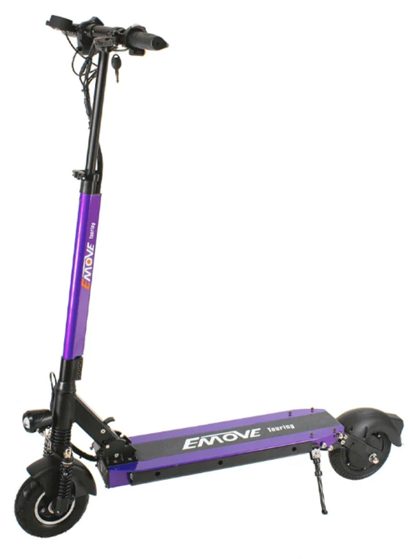 A closeup of the Emove Touring electric scooter