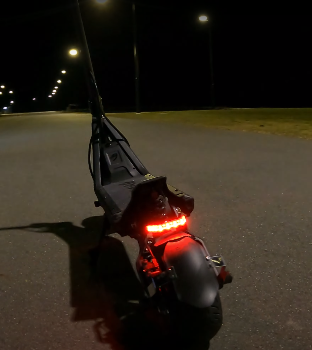 A closeup of the rare lights of the Nami Klima electric scooter