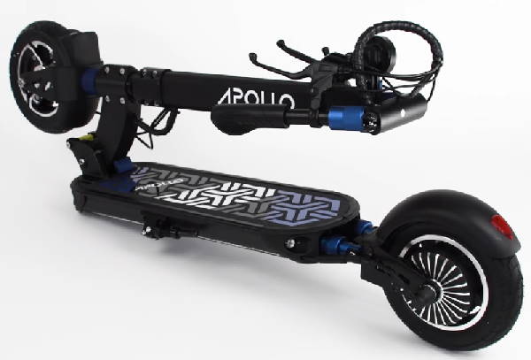 a folded Apollo City electric scooter
