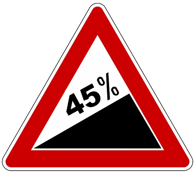 sign for a steep climbing angle