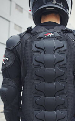 back of a person wearing a motorcycle body armor