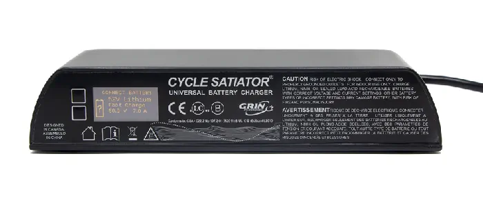closeup of a new electric bike battery charger