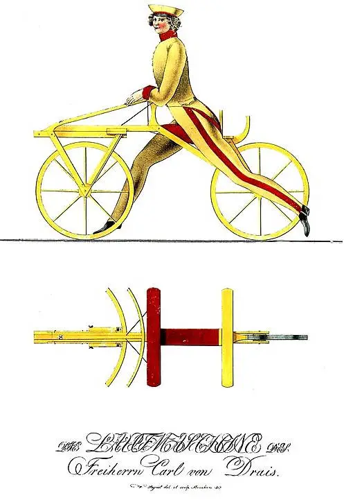 an illustration of a person riding an early velocipede model