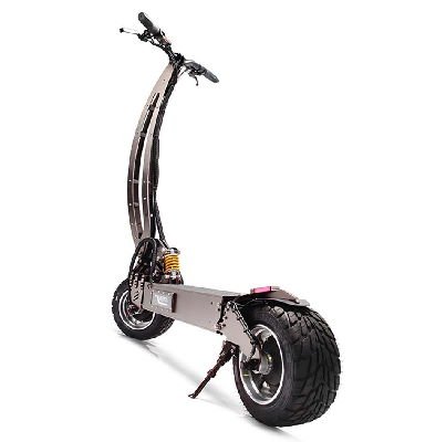 rear diagonal view of a black WePed GT electric scooter leaning on its stand
