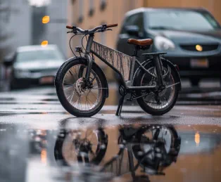an electric bike standing in the rain