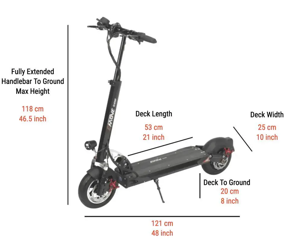 visual representation of the dimensions of the EMove Cruiser