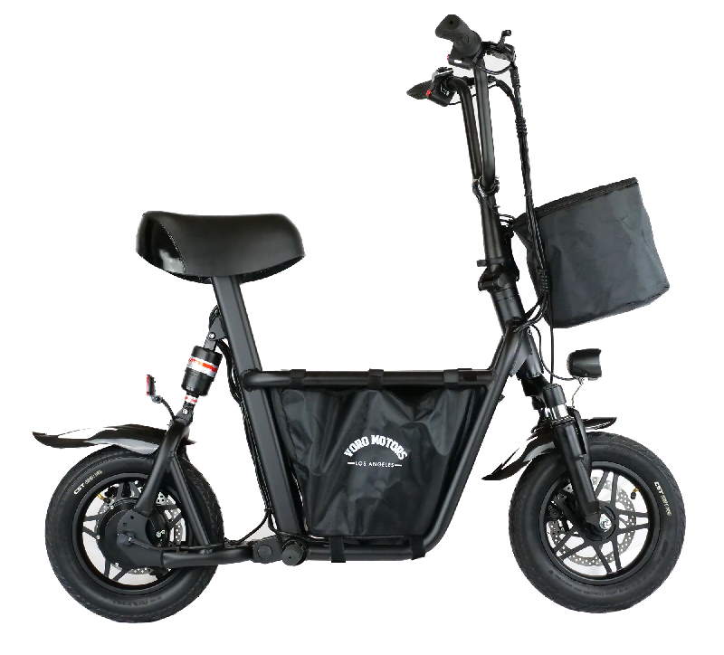side view of the FIIDO electric scooter with a seat and a trunk