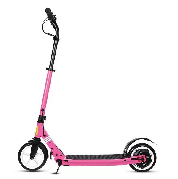 side view of a pink Tarsa T2 electric scooter on a white background