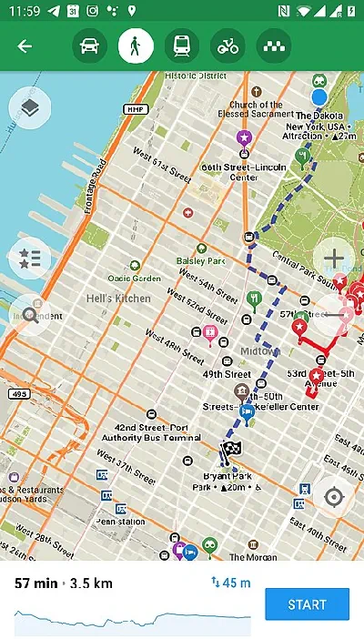 maps.me app screenshot showing map with direction