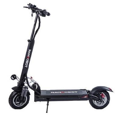 side view of a black NanRobot D5+ leaning on its stand