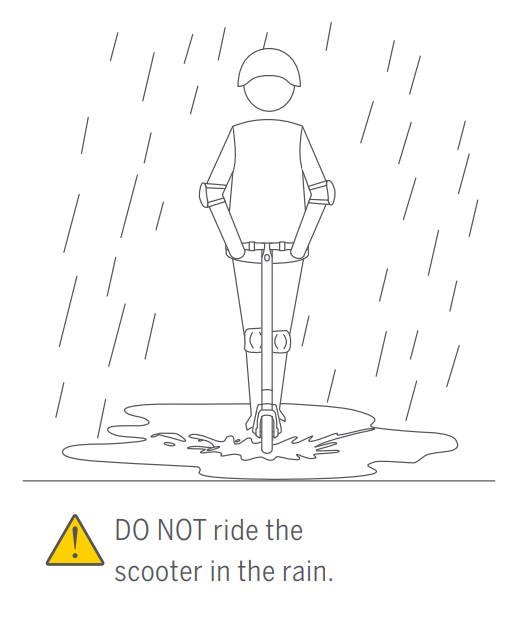 page from the user manual of the Ninebot ES4 warning against riding in the rain