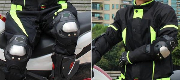 person wearing knee pads and elbow pads for an electric scooter