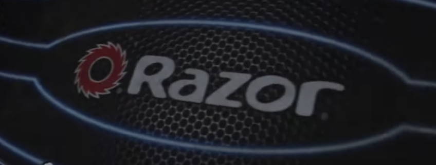 logo of the Razor scooter line on the deck of a scooter