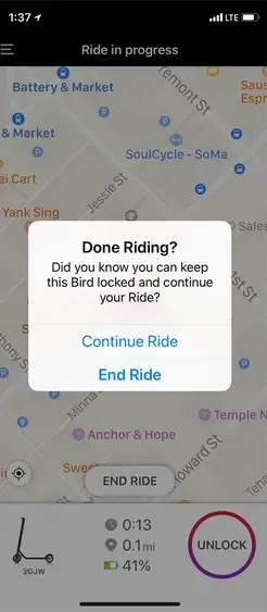 screenshot of bird scooter app