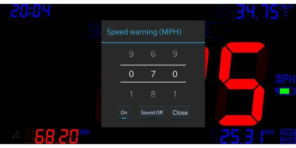 screenshot of digihud speedometer app