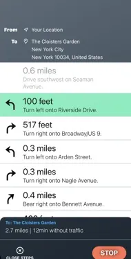 screenshot of scootroute app showing specific directions to reach the destination