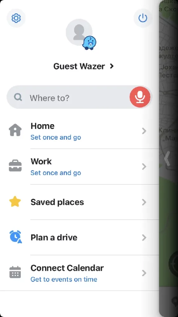 screenshot of waze app on the settings screen