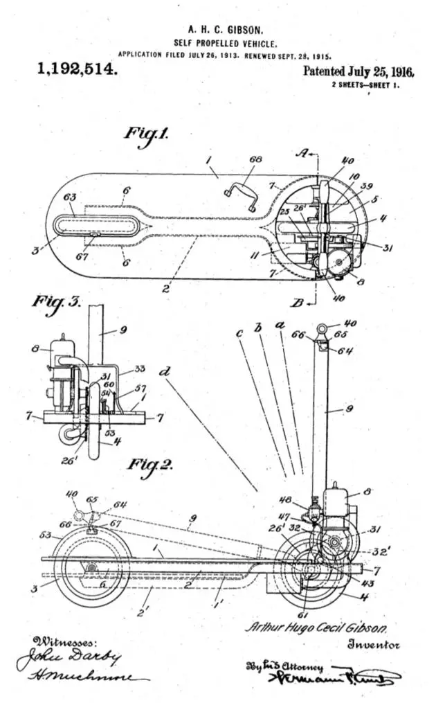 illustration from the patent from the Self Propelled Vehicle by Arthur Hugo Cecil Gibson