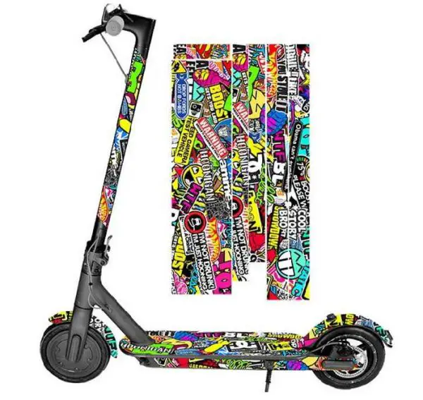 electric scooter design with many stickers in various colors